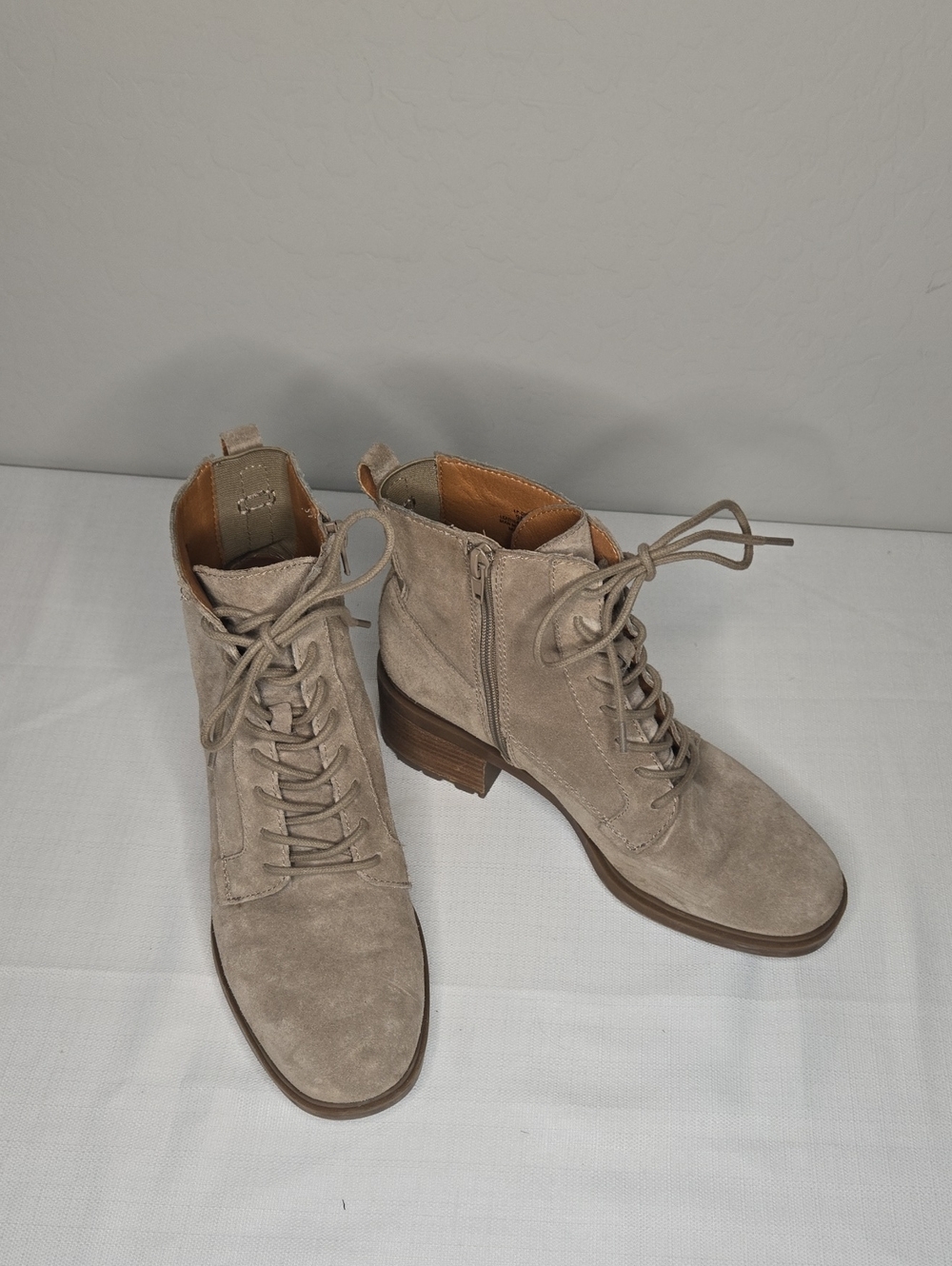 Lucky Brand Taupe Suede Lace-Up Ankle Boots